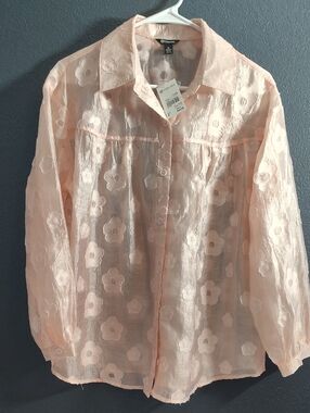 Versona Blush Pink Sheer Floral Button-Down Blouse